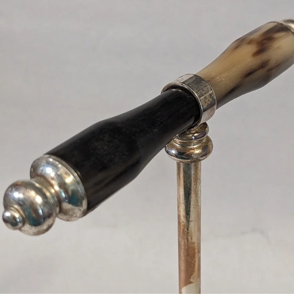 Vintage Silverplate Cruet Stand with Horn Inlay Base and Handle 4 Bottle Holder‎